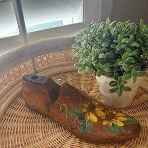 Hand-Painted Wooden Shoe Decor with Sunflowers